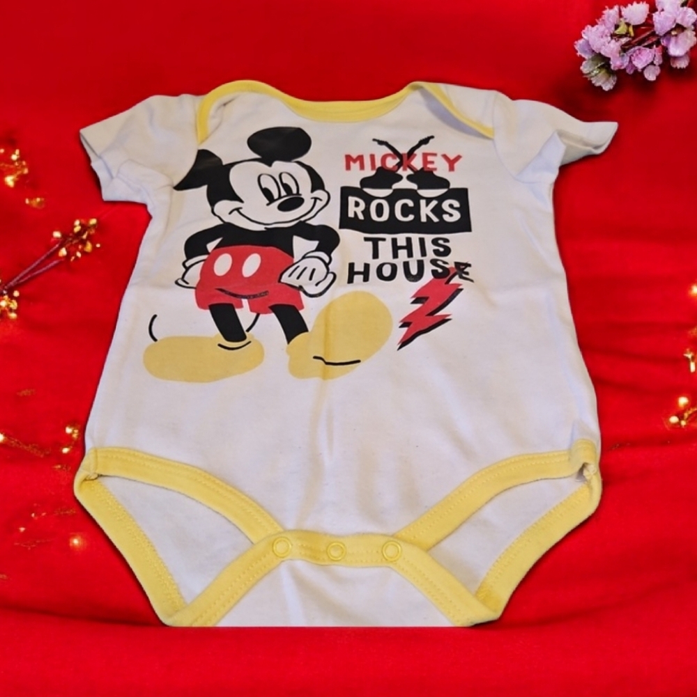 Disney Mickey Mouse Onesie White & Yellow 24mo By Disney Baby